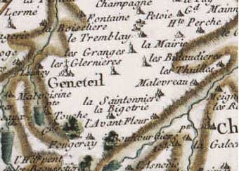 Section of the Cassini Map detailing Genneteil and La Petite Touche